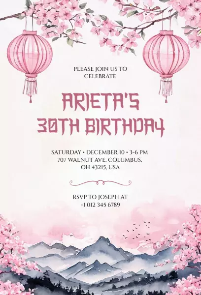 Elegant Cherry Blossom 30th Birthday Celebration Invitation Template