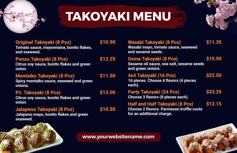 Elegant Cherry Blossom Theme Takoyaki Menu Template