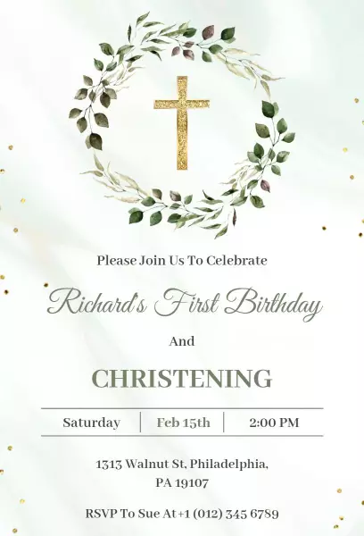 Elegant Christening 1st Birthday Celebration Invitation Template