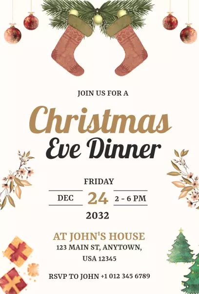 Elegant Christmas Eve Dinner Celebration Invitation Template