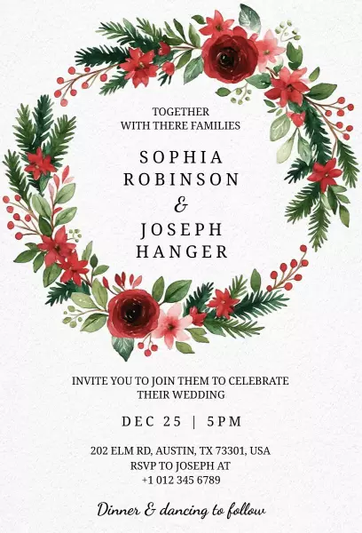 Elegant Christmas Wedding Celebration Invitation Template