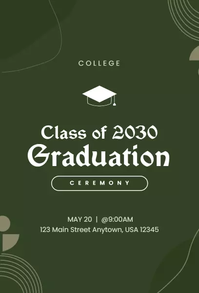 Elegant Class of 2030 College Graduation Ceremony Invitation Template