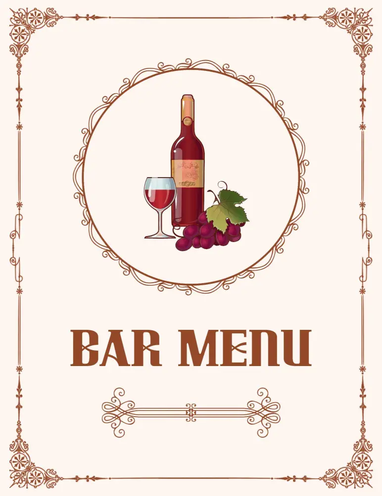 Elegant Cocktails and Fine Wine Selections for Your Bar Menu Template