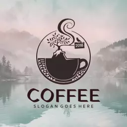 Elegant Coffee Cup Design with Nature Elements Logo Template