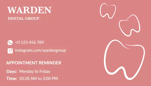 Elegant Coral Dental Appointment Reminder Business Card Template