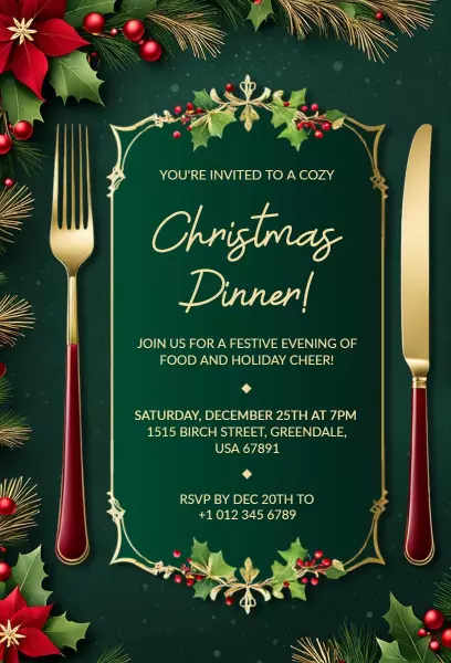 Elegant Cozy Christmas Dinner Festive Celebration Invitation Template