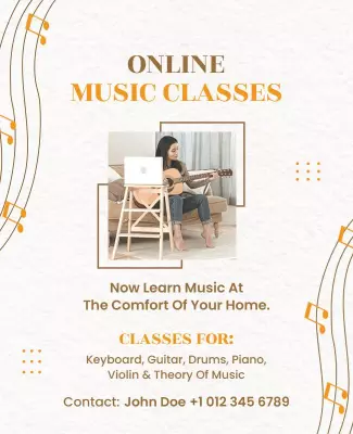Elegant Cream Online Music Classes with Instrument Graphics Poster Template