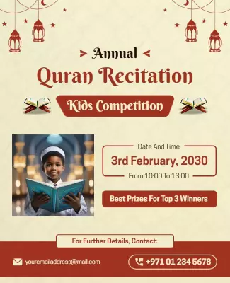 Elegant Cream Quran Recitation Kids Competition Poster Template