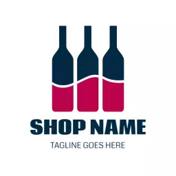 Elegant Dark Blue and Pink Wine Bar Logo Design Concept Logo Template