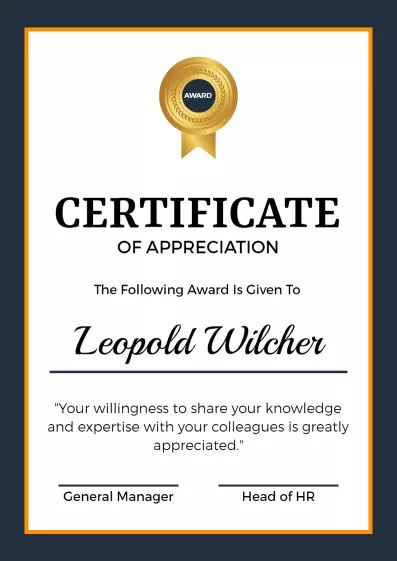 Elegant Dark Blue Certificate of Appreciation Template