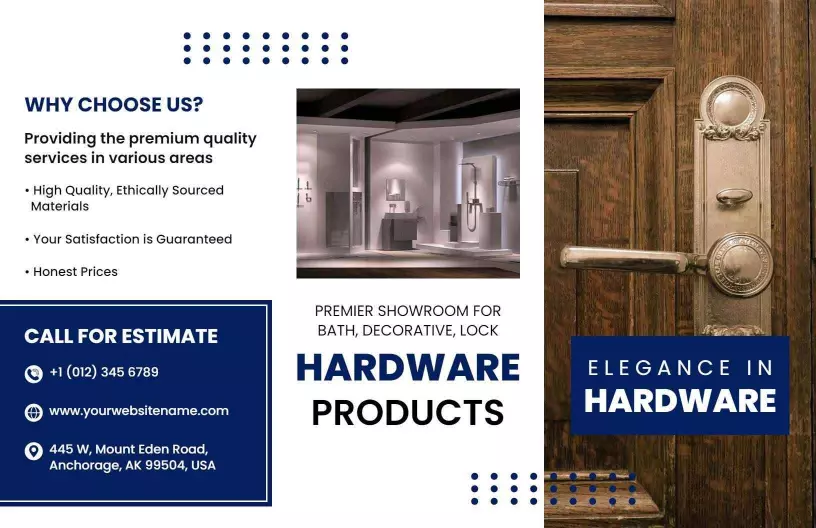 Elegant Dark Blue Decorative Hardware Products Brochure Template