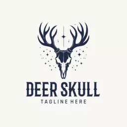 Elegant Dark Blue Deer Skull Design with Mystical Elements Logo Template