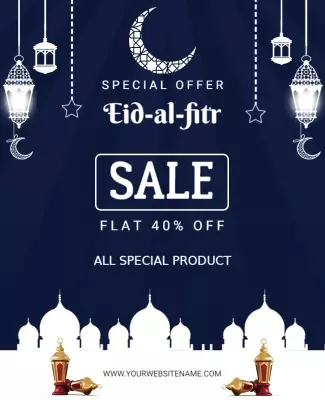 Elegant Dark Blue Eid-al-Fitr Sale Promotional Poster Template