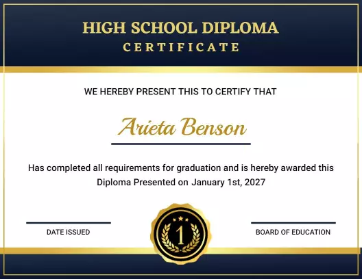 Elegant Dark Blue High School Diploma Graduation Certificate Template