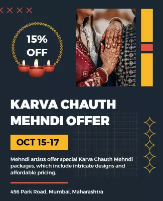 Elegant Dark Blue Karva Chauth Mehndi Offer Poster Template