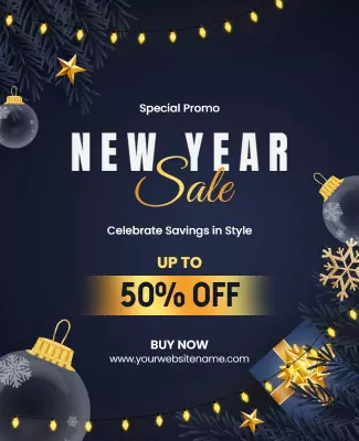 Elegant Dark Blue New Year Sale Promotional Poster Template