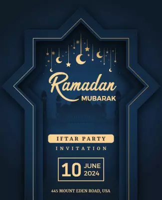 Elegant Dark Blue Ramadan Iftar Party Invitation Poster Template