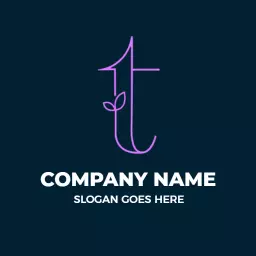 Elegant Dark Blue T Letter Design with Nature Elements Logo Template