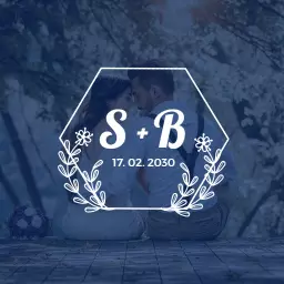 Elegant Dark Blue Wedding Monogram with Floral Accents Logo Template