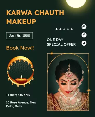 Elegant Dark Green Karwa Chauth Makeup Promotion Poster Template