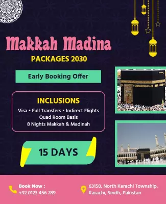 Elegant Dark Theme Makkah Madina Travel Packages Poster Template