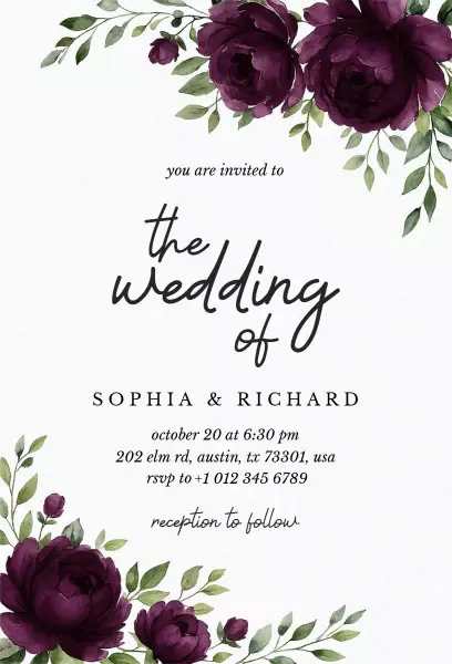 Elegant Deep Floral Wedding Celebration Invitation Template