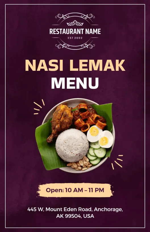 Elegant Deep Purple Nasi Lemak Specialty Meals Menu Template