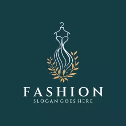 Elegant Design of Dress and Leaves Showcasing Fashion Logo Template