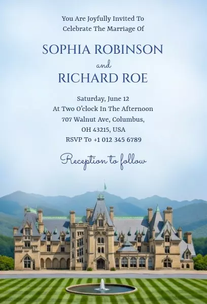 Elegant Destination Wedding Celebration Castle Venue Invitation Template