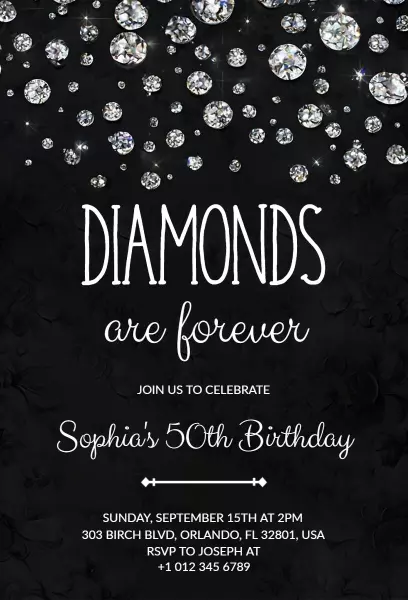 Elegant Diamond Glam 50th Birthday Celebration Invitation Template