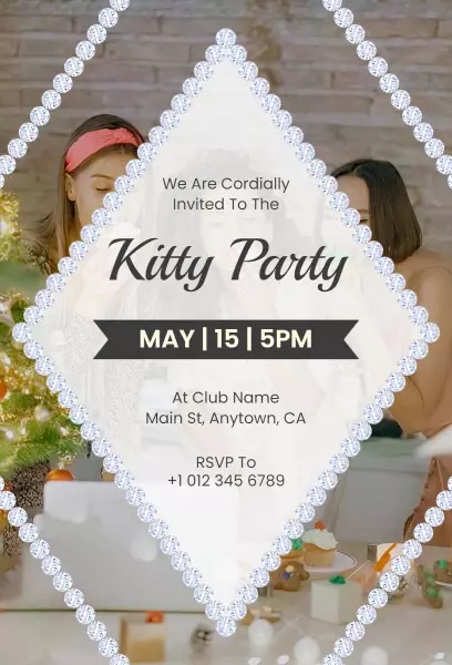 Elegant Diamond Theme Kitty Party Glamour Invitation Template
