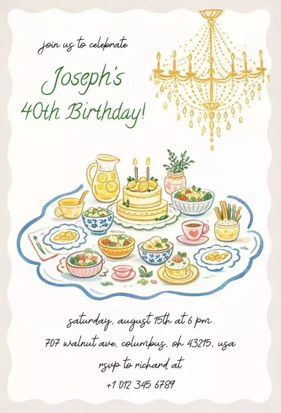 Elegant Dining Celebration 40th Birthday Invitation Template