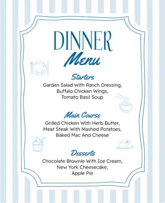 Elegant Dinner Menu with Main Courses and Desserts Poster Template