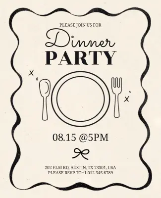 Chic Minimalist Elegant Dinner Party Invitation Flyer Template