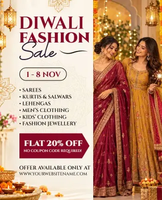 Elegant Diwali Fashion Sale with Saree and Jewellery Flyer Template