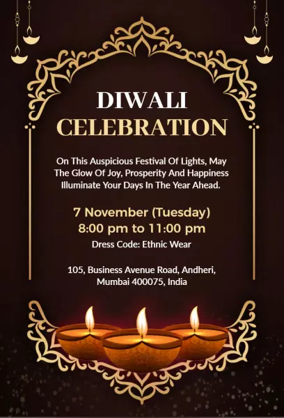 Elegant Diwali Festival of Lights Celebration Invitation Template