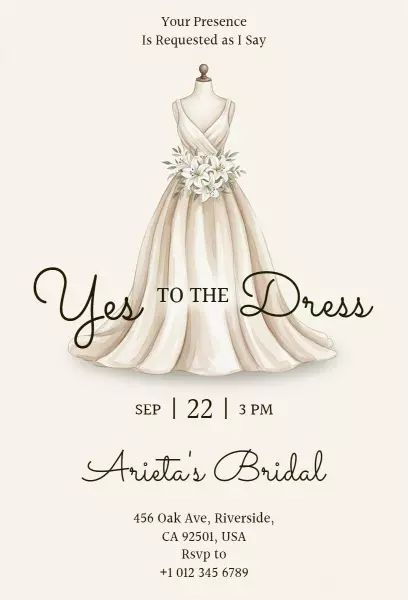 Elegant Dress Theme Bridal Shower Celebration Invitation Template