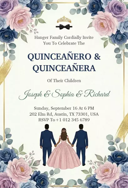 Elegant Dual Quinceanera Celebration Invitation Template
