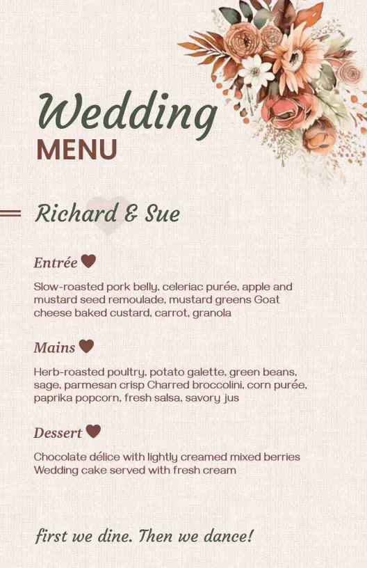 Elegant Entrées and Exquisite Desserts for Your Wedding Menu Template