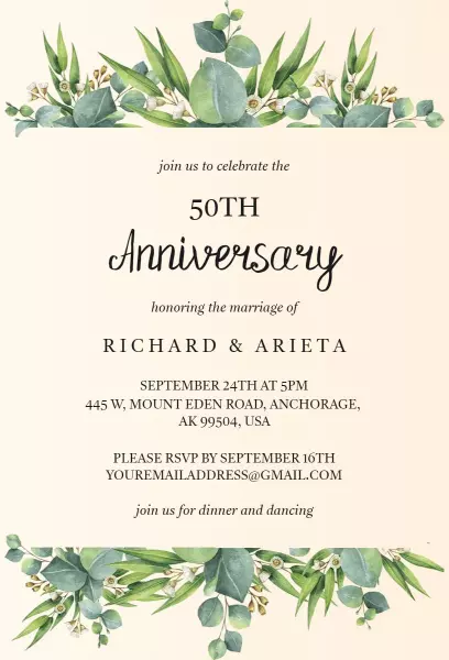 Elegant Eucalyptus 50th Wedding Anniversary Celebration Invitation Template