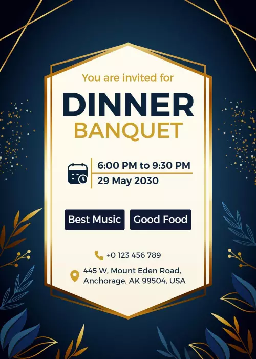 Elegant Evening Dinner Celebration Banquet Invitation Template