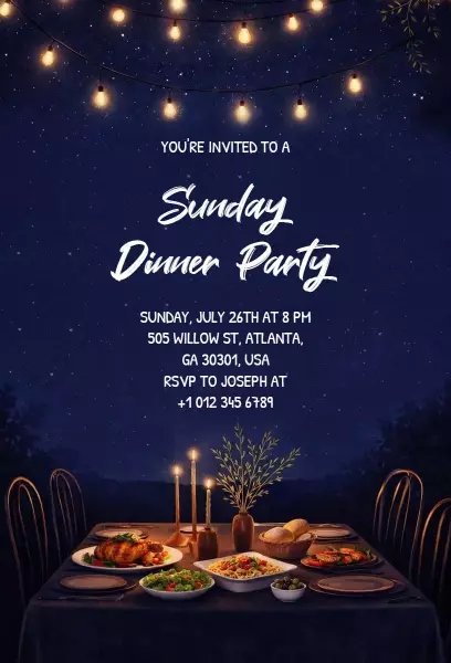 Elegant Evening Sunday Dinner Party Invitation Template