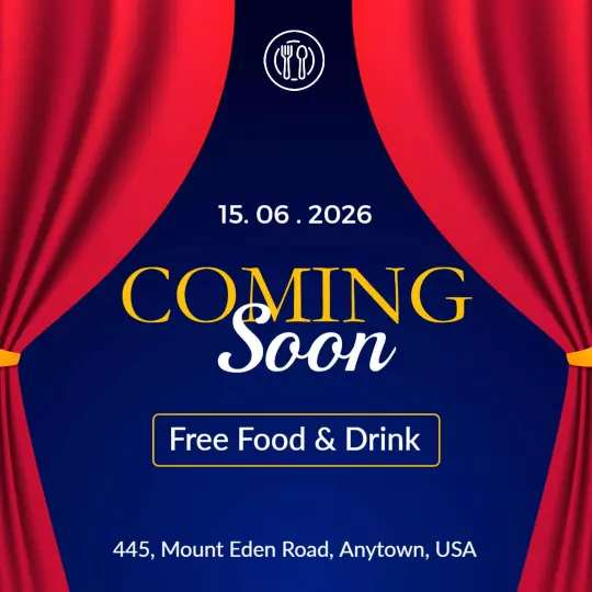 Elegant Event Announcement with Free Food and Drink Offer Ad Template