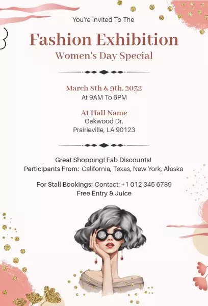 Elegant Fashion Exhibition Women's Day Celebration Invitation Template
