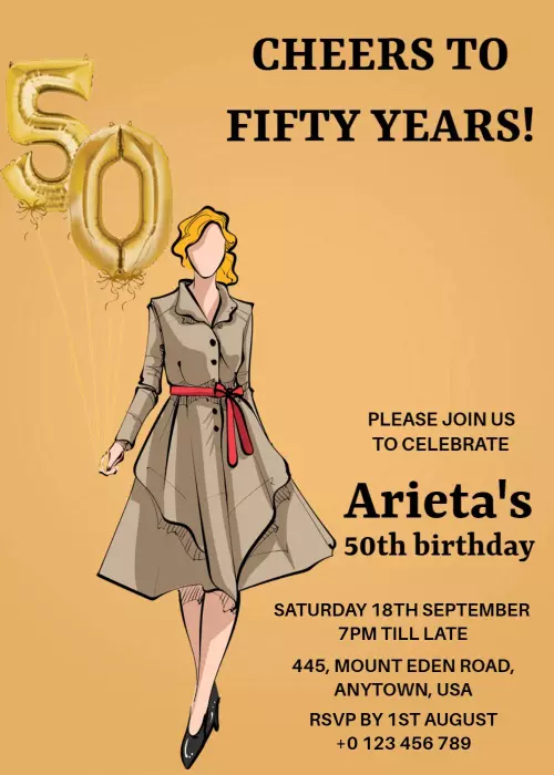 Elegant Fashion-Themed 50th Birthday Celebration Invitation Template
