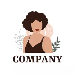 Elegant Feminine Illustration with Leaves and Floral Elements Logo Template