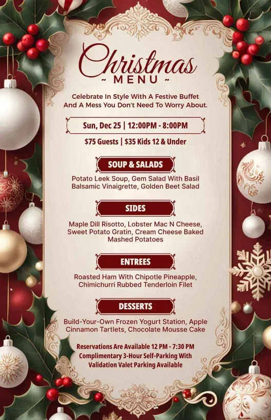 Elegant Festive Buffet Dishes and Seasonal Delights Christmas Menu Template