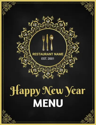 Elegant Festive Dishes and Dessert Offerings New Year Menu Template