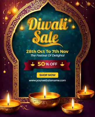 Elegant Festive Diwali Sale with Glowing Diyas Poster Template