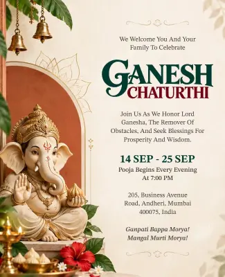 Elegant Festive Ganesh Chaturthi Celebration Invitation Flyer Template